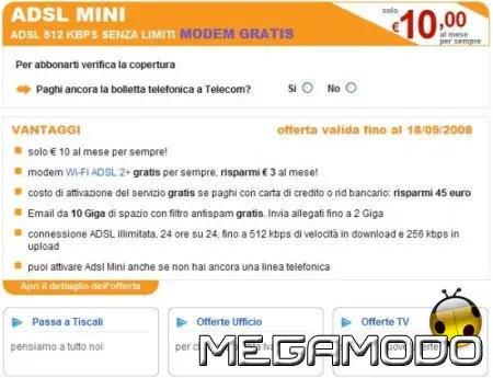 Tiscali ADSL MINI, nuova offerta