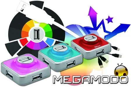 Trust USB 2.0 Micro Hub in blu, rosa e rosso