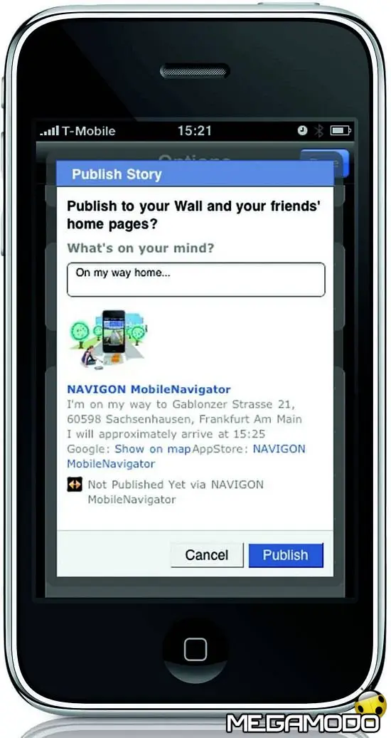Navigon MobileNavigator, connessione a Facebook e Twitter