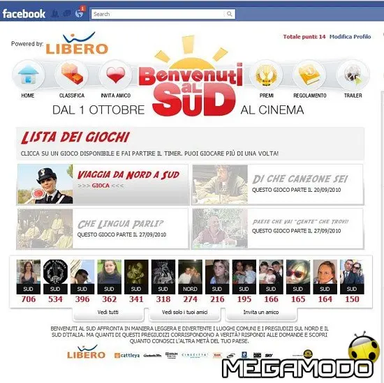 Benvenuti al Sud, game on line per Facebook