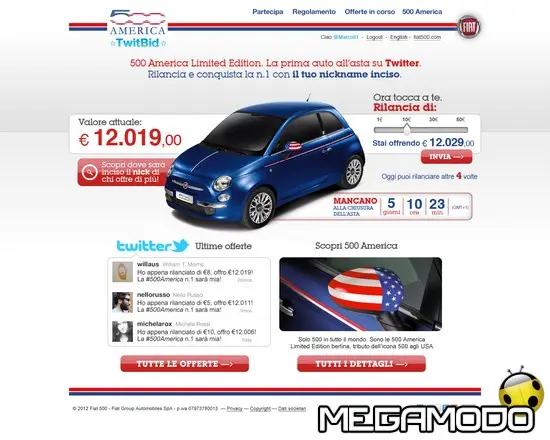 Fiat 500 America, al via TwitBid