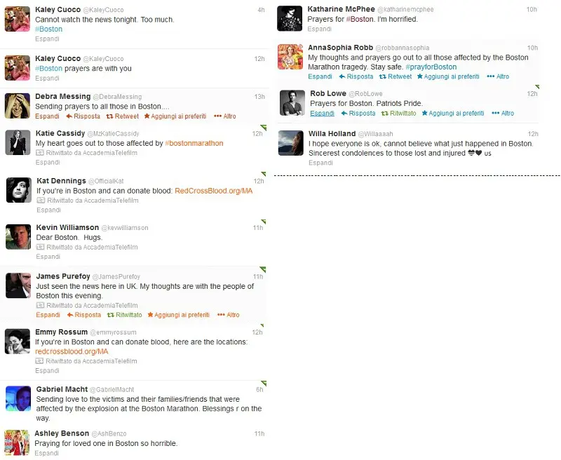 Boston, gli attori delle serie tv vicini alla popolazione via Twitter