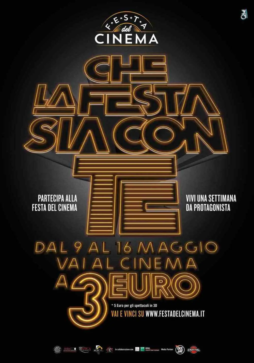 Dal 9 al 16 maggio in tutta Italia la Festa del Cinema: ingresso a prezzo ridotto