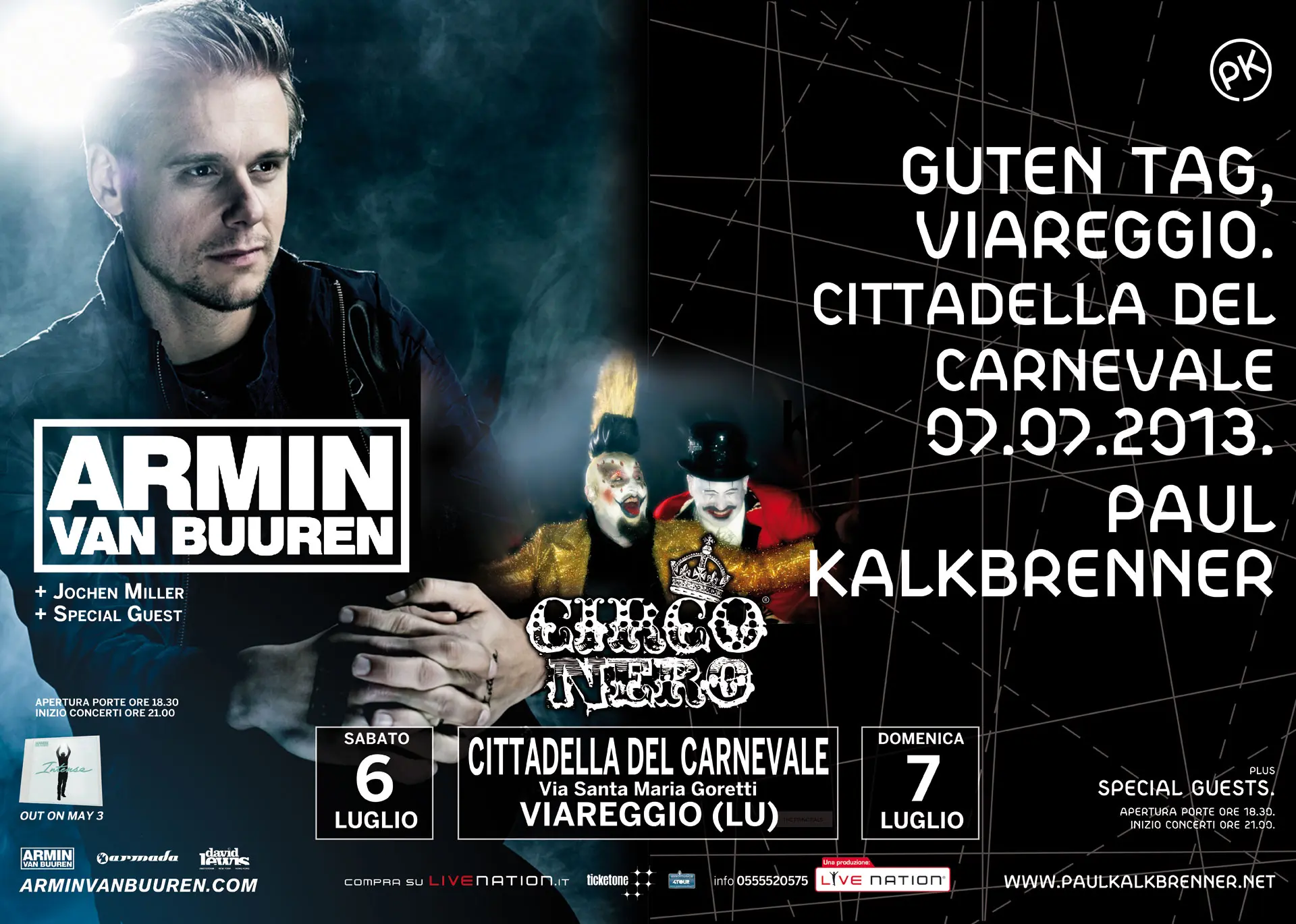 Paul Kalkbrenner, Armin Van Buuren e il Circo Nero il 6 e 7 luglio a Viareggio
