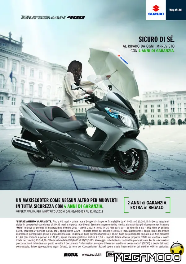 Suzuki Burgman 400, 4 anni di garanzia 