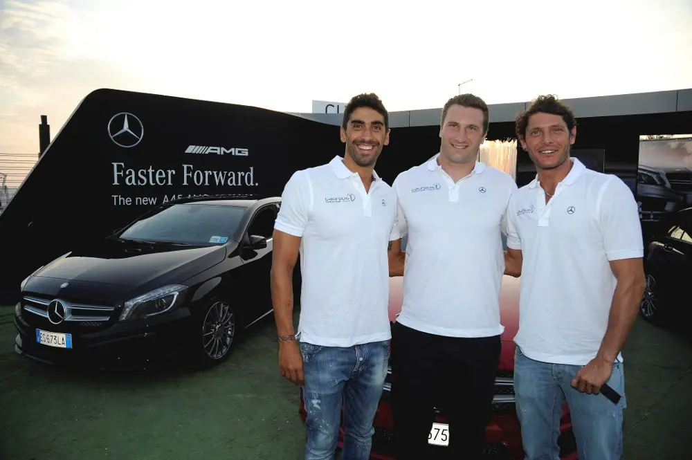 Aldo Montano, Filippo Magnini e Roberto Cammarelle brindano alla nuova A 45 AMG