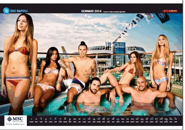 Calendario SSC Napoli 2014: Hamsik, Higuain e Reina a bordo delle navi MSC Crociere