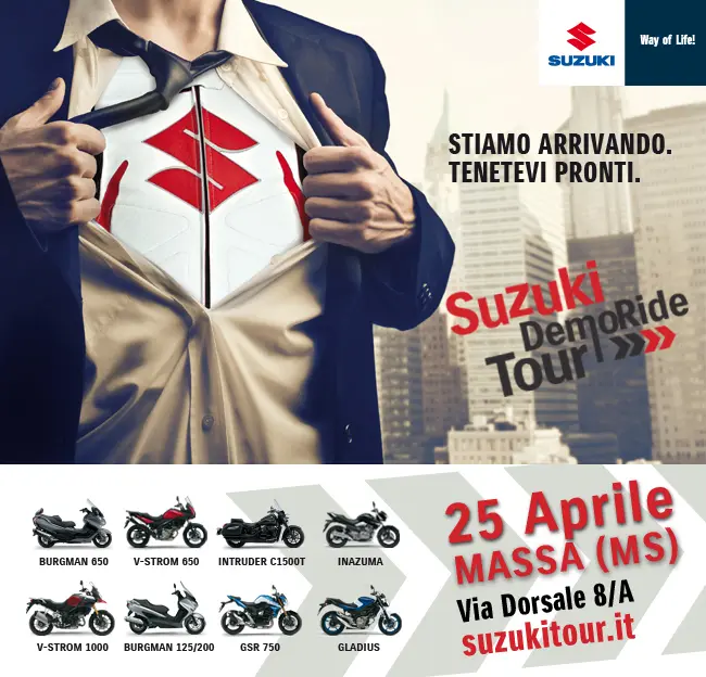 Suzuki Demo Ride Tour 2014, gli appuntamenti dal 25 al 27 aprile