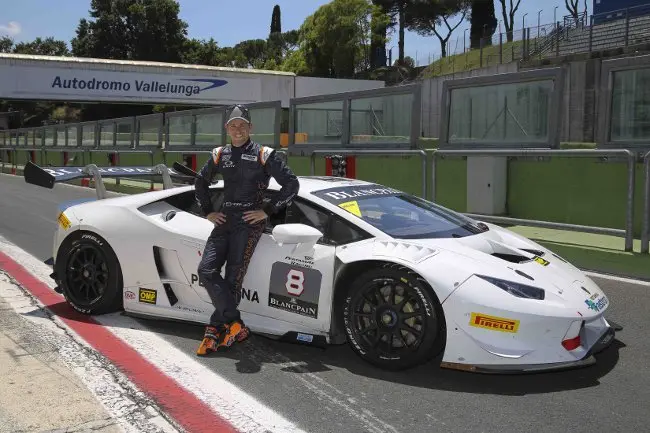 Casey Stoner in pista a Vallelunga con la Lamborghini Huracán LP 620-2 Super Trofeo