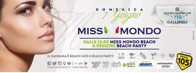 Samsara Beach di Gallipoli: beach party ogni sabato e domenica, il 7 giugno Miss Mondo Beach 