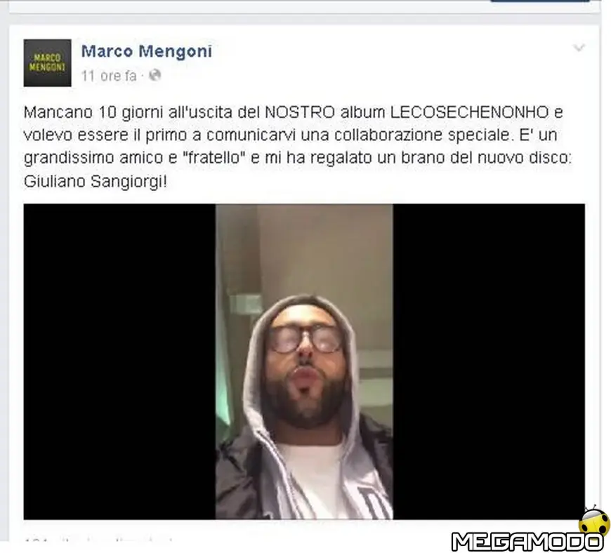 MARCO MENGONI: è di Giuliano Sangiorgi un brano dell'album "Le cose che non ho"