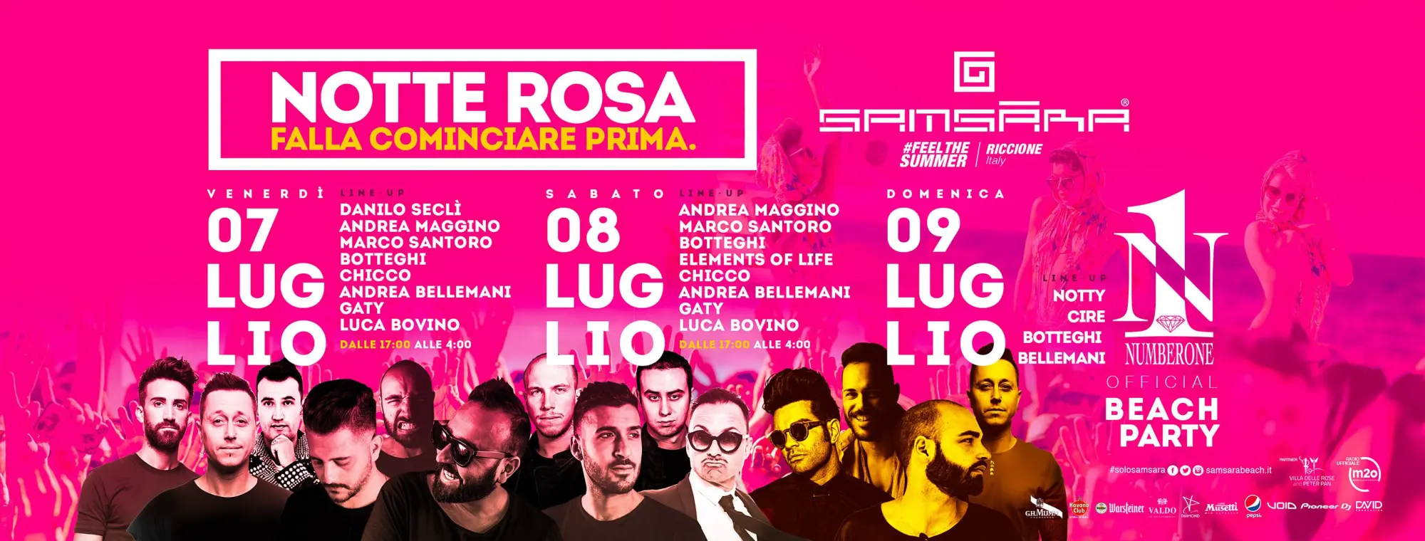 Samsara Beach - Riccione, dal 7 al 9 luglio torna la Notte Rosa!