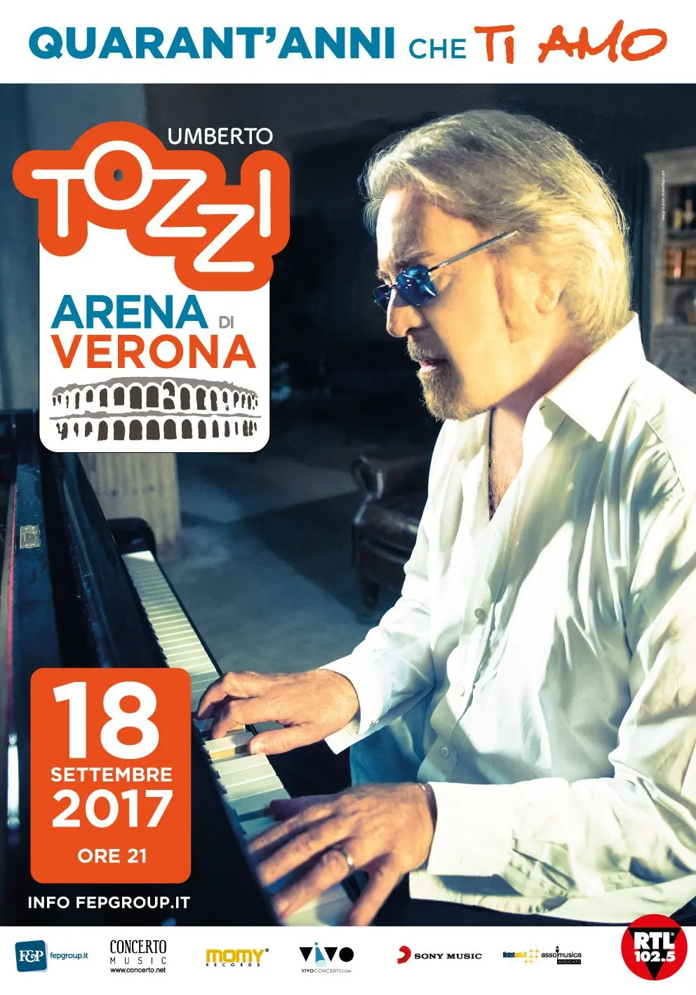 Umberto Tozzi, "40 anni che ti amo" 18 settembre live all'Arena di Verona