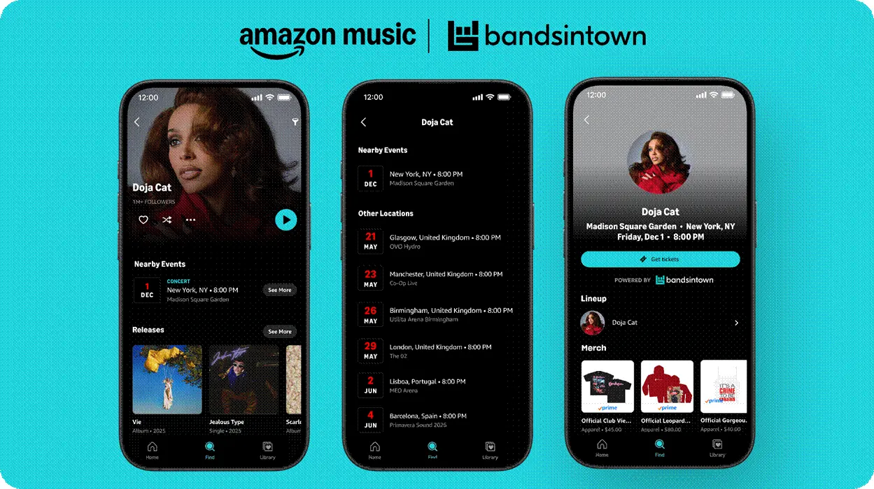 Amazon Music integra i concerti Bandsintown: streaming e musica live insieme