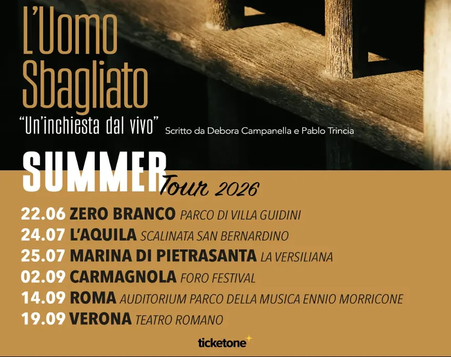 Pablo Trincia porta in scena L'Uomo Sbagliato: il tour estivo scuote l'Italia