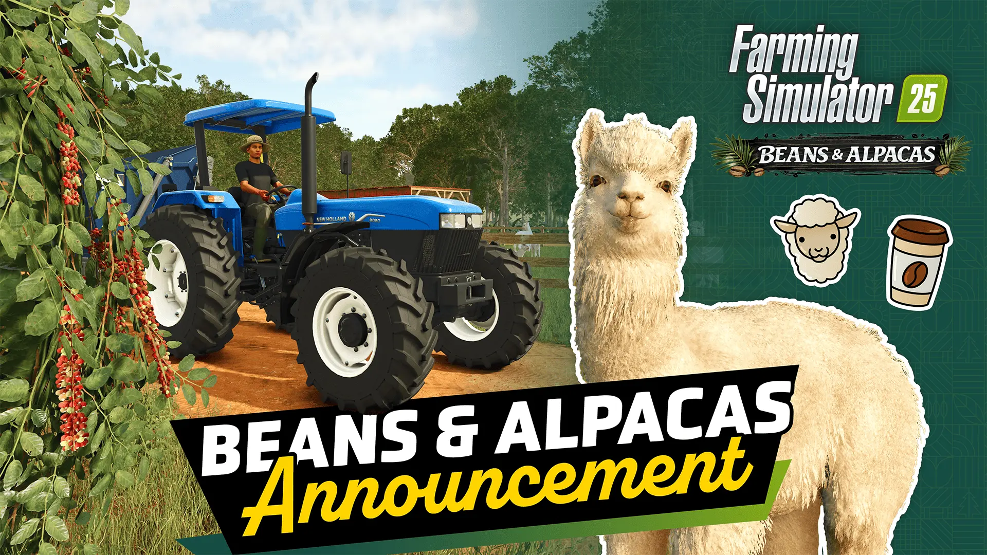 Farming Simulator 25 si espande: arriva Beans & Alpacas con caffè e nuovi animali