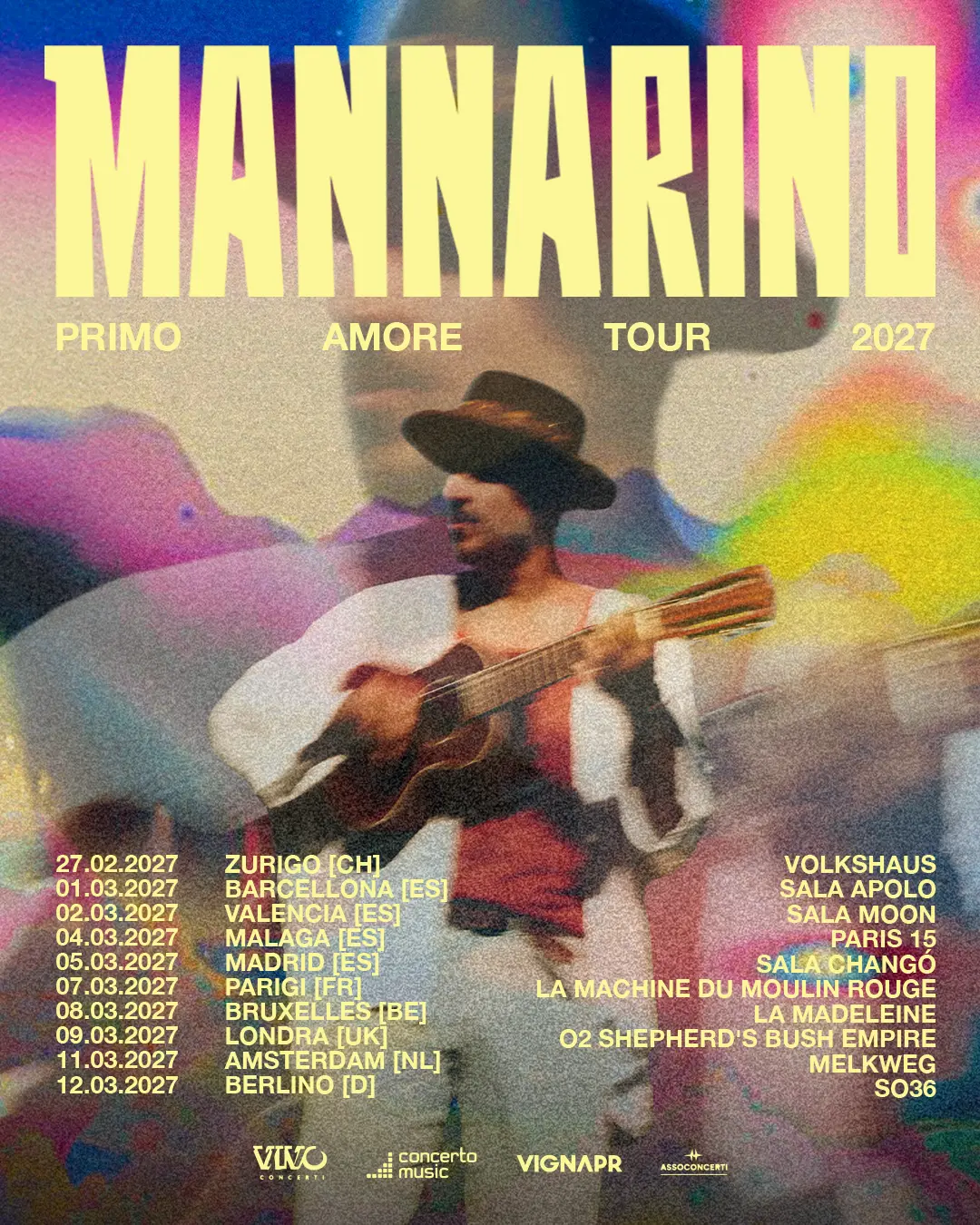 Mannarino annuncia un tour europeo nel 2027: dieci nuove date nelle principali città