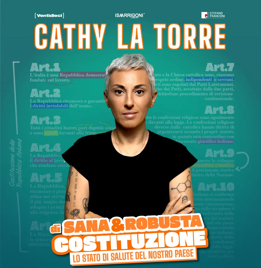 Cathy La Torre porta in scena la Costituzione: il tour nei teatri italiani